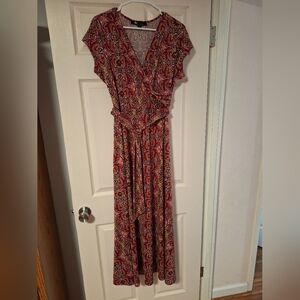 Chetta B Red and Gold Paisley Maxi Dress